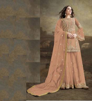 Orange Net With Heavy Embroidery Work Plazzo Pakistani Suit 1