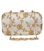 Anekaant Tulle Embroidered Sequines Faux Slik Clutch Offwhite & Gold