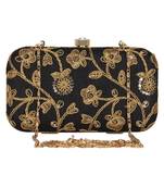Anekaant Tulle Embroidered Sequines Faux Slik Clutch Black & Gold
