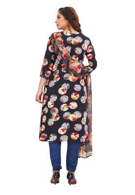 Women's Navy Blue & Multicolor Synthetic Printed Unstitch Dress Material With Dupatta 2