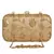 Anekaant Tulle Embroidered Sequines Faux Slik Clutch Beige & Gold