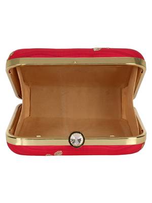 Anekaant Vista Embroidered Faux Silk Box Clutch Fuschia & Gold 5