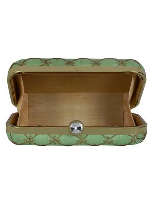 Anekaant Web Embroidered Sequines Faux Silk Clutch Pastel Green & Gold 5