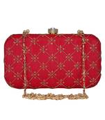 Anekaant Web Embroidered Sequines Faux Silk Clutch Red & Gold