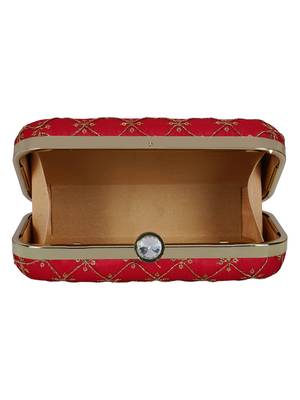 Anekaant Web Embroidered Sequines Faux Silk Clutch Red & Gold 5