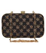 Anekaant Web Embroidered Sequines Faux Silk Clutch Black & Gold