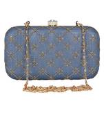 Anekaant Web Embroidered Sequines Faux Silk Clutch Grey & Gold