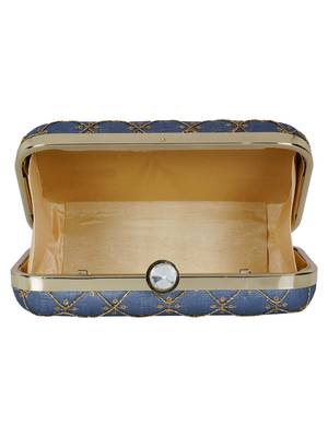 Anekaant Web Embroidered Sequines Faux Silk Clutch Grey & Gold 5