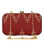 Anekaant Web Textured Sequines Faux Silk Clutch Maroon & Gold