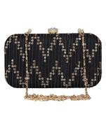 Anekaant Web Textured Sequines Faux Silk Clutch Black & Gold