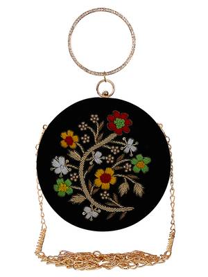 Anekaant Gala Embroidered Velvet Round Clutch Black & Multi 1