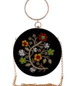 Anekaant Gala Embroidered Velvet Round Clutch Black & Multi