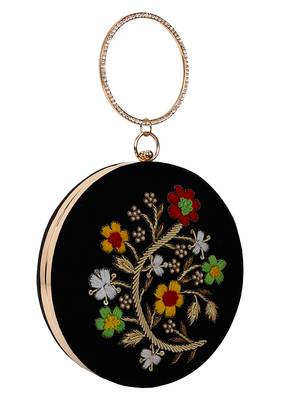 Anekaant Gala Embroidered Velvet Round Clutch Black & Multi 2