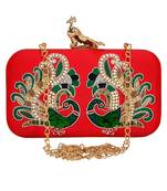 Anekaant Adorn Embroidered Faux Silk Clutch Red & Multi