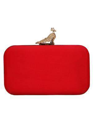 Anekaant Adorn Embroidered Faux Silk Clutch Red & Multi 3