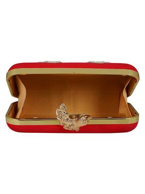Anekaant Adorn Embroidered Faux Silk Clutch Red & Multi 5