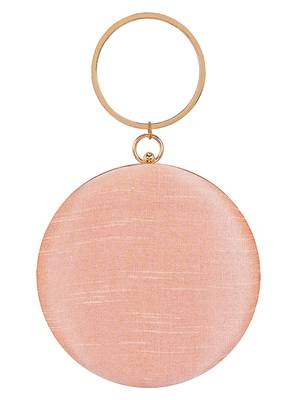 Anekaant Gala Sequines Embellished Faux Silk Round Clutch Baby Pink & White 3