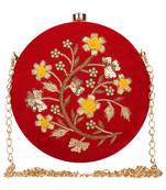 Anekaant Gala Embroidered Velvet Round Clutch Red & Multi