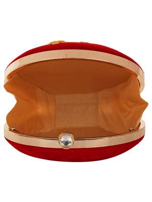 Anekaant Gala Embroidered Velvet Round Clutch Red & Multi 5