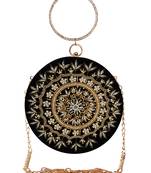Anekaant Gala Embroidered Velvet Round Clutch Black & Copper