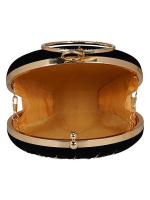 Anekaant Gala Embroidered Velvet Round Clutch Black & Copper 5
