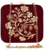 Anekaant Vista Sequines Embellished Velvet Box Clutch Wine & Gold