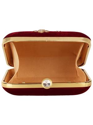 Anekaant Vista Sequines Embellished Velvet Box Clutch Wine & Gold 5