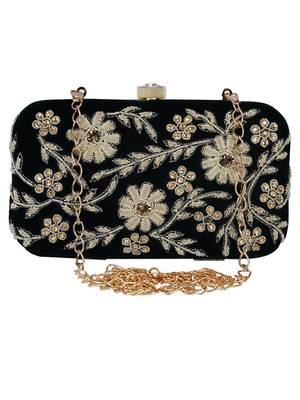 Anekaant Adorn Embellished Velvet Clutch Bottle Green & Gold 1