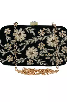Anekaant Adorn Embellished Velvet Clutch Bottle Green & Gold