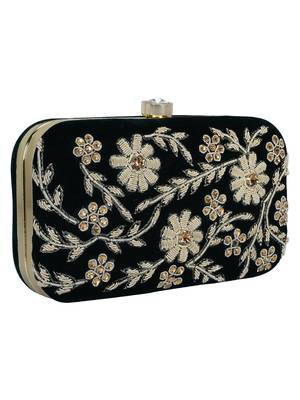Anekaant Adorn Embellished Velvet Clutch Bottle Green & Gold 2
