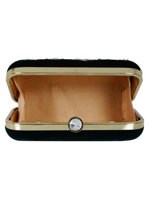 Anekaant Adorn Embellished Velvet Clutch Bottle Green & Gold 5