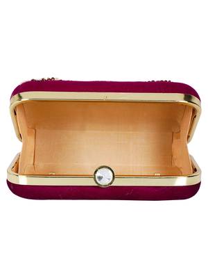 Anekaant Adorn Sequines Embellished Velvet Clutch Magenta & Gold 5