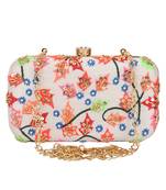 Anekaant Adorn Embroidered Faux Silk Clutch White & Multi