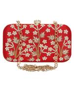 Anekaant Adorn Embellished Faux Silk Clutch Red & White