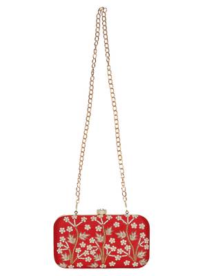 Anekaant Adorn Embellished Faux Silk Clutch Red & White 4