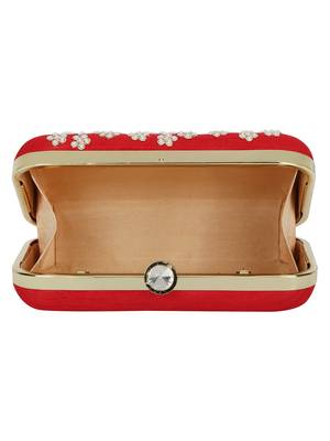 Anekaant Adorn Embellished Faux Silk Clutch Red & White 5