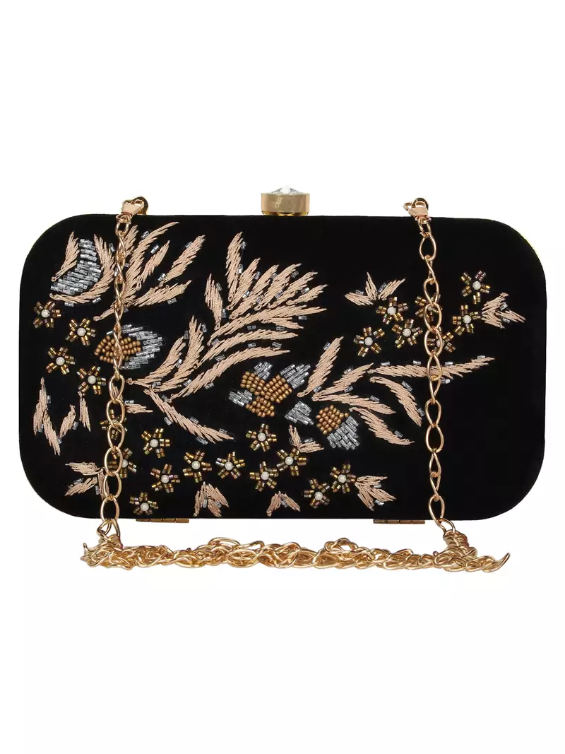 Anekaant Adorn Embroidered Velvet Clutch Black & Multi