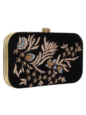 Anekaant Adorn Embroidered Velvet Clutch Black & Multi 2