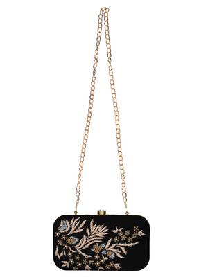 Anekaant Adorn Embroidered Velvet Clutch Black & Multi 4