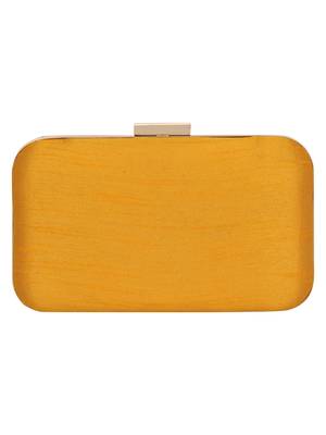 Anekaant Adorn Embellished Faux Silk Clutch Yellow & Pearl Gold 3