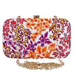 Anekaant Adorn Embroidered Faux Silk Clutch White & Multi