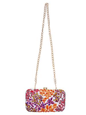 Anekaant Adorn Embroidered Faux Silk Clutch White & Multi 4