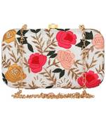 Adorn Embroidered Faux Silk Clutch White & Multi