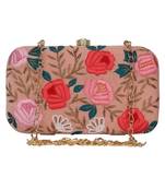 Adorn Embroidered Velvet Clutch Peach & Multi