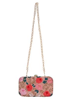 Adorn Embroidered Velvet Clutch Peach & Multi 4