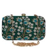 Anekaant Adorn Embroidered Faux Silk Clutch Green & Multi