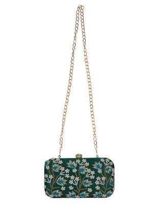 Anekaant Adorn Embroidered Faux Silk Clutch Green & Multi 4