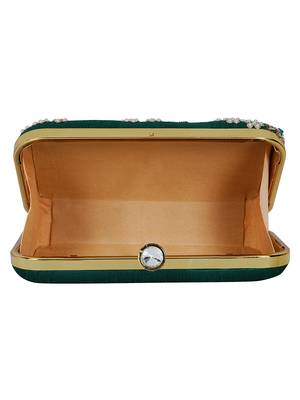 Anekaant Adorn Embroidered Faux Silk Clutch Green & Multi 5