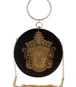 Anekaant Amman Embellished Velvet Round Clutch Black