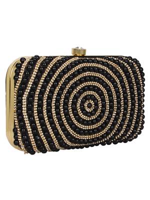 Anekaant Adorn Embellished Faux Silk Clutch Black & Gold 2